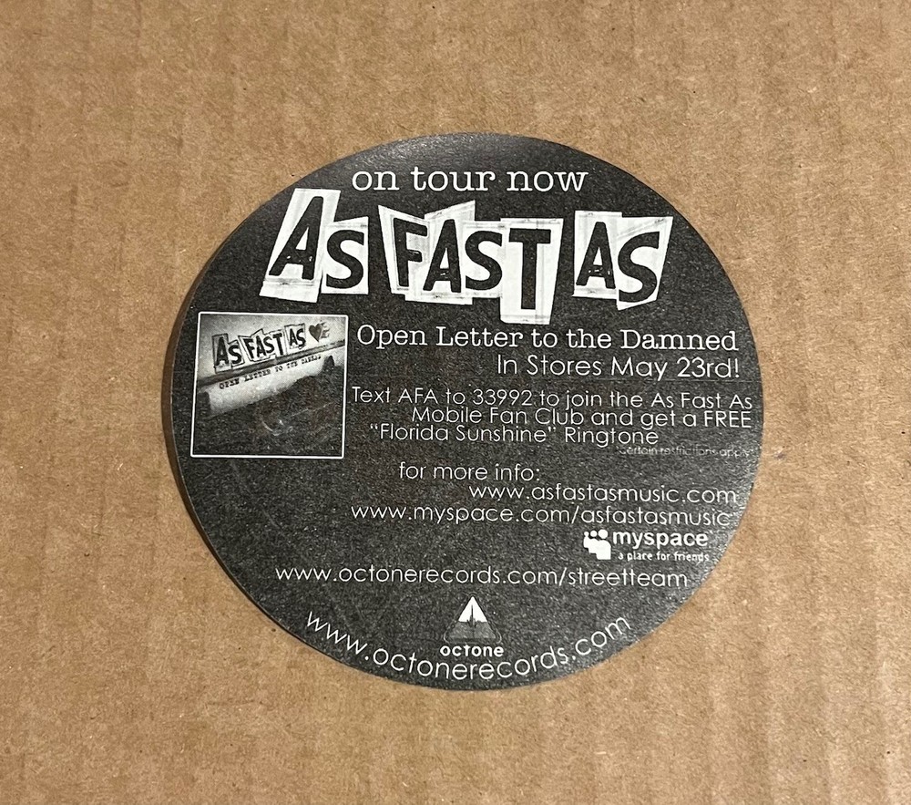 As Fast As - Open Letter to the Damned RARE promo sticker '06