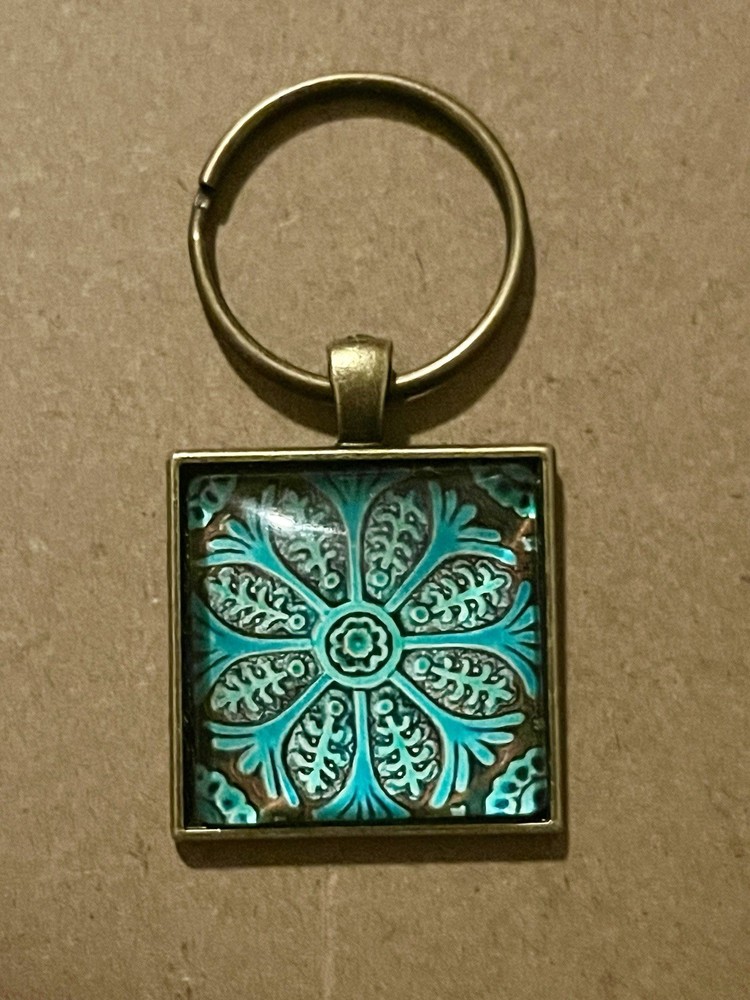Beautiful Glass Tile Mandala Keychain 1 Inch