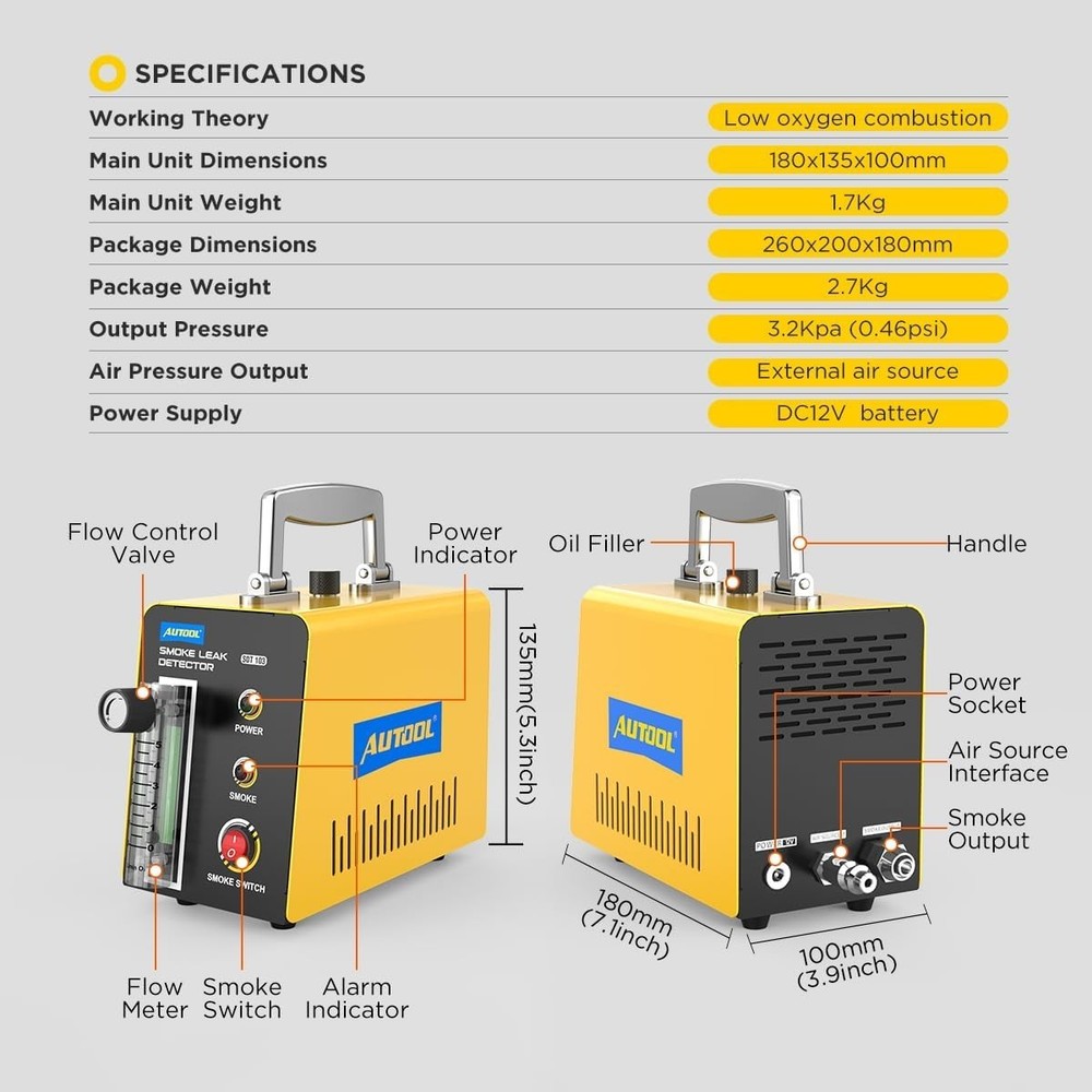 Efficient Automotive Leak Detector with External Flow Meter - 12V Compatibility