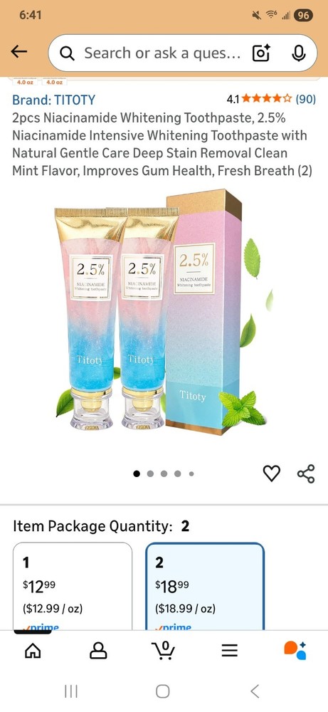 2.5% Niacinamide Whitening Toothpaste Flouride Free Mint