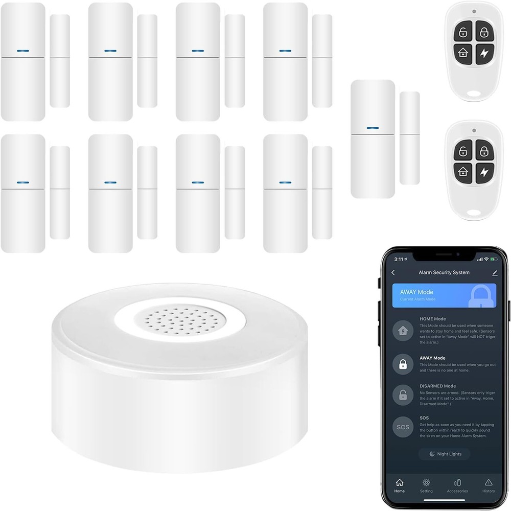 Tolviviov 12PCS Smart Home Alarm Security System Door Sensor Remote Base DIY