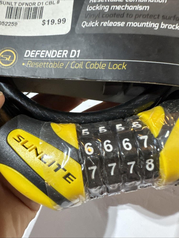 SUNLITE Defender D1 Combo Lock 8mm Black/Yellow Combo Includes Bracket Bike Lock