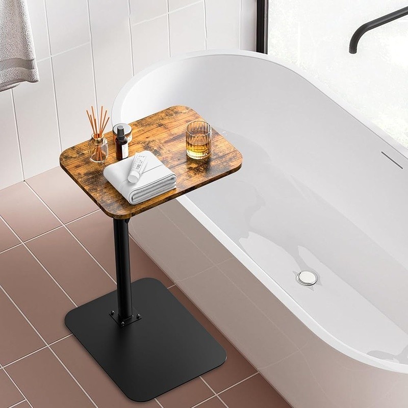 Adjustable C Shaped Side Table Sofa Easy Assembly Space Saving Tray Table Brown