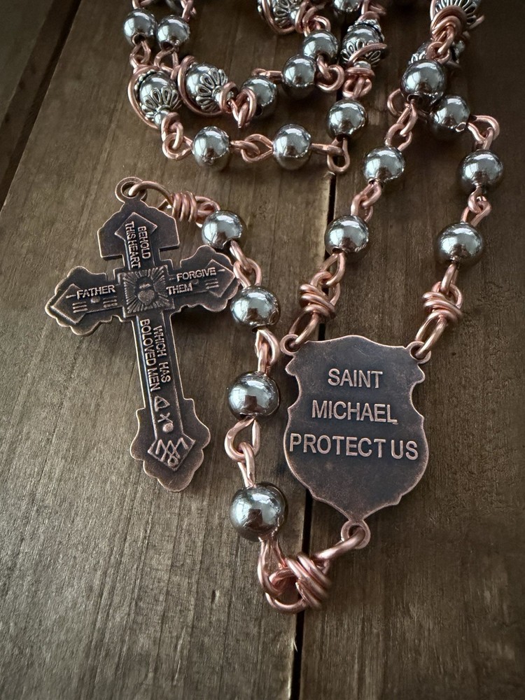 Stainless Steel Beads St. Michael Chaplet, Unbreakable, Handmade, Copper Wire.