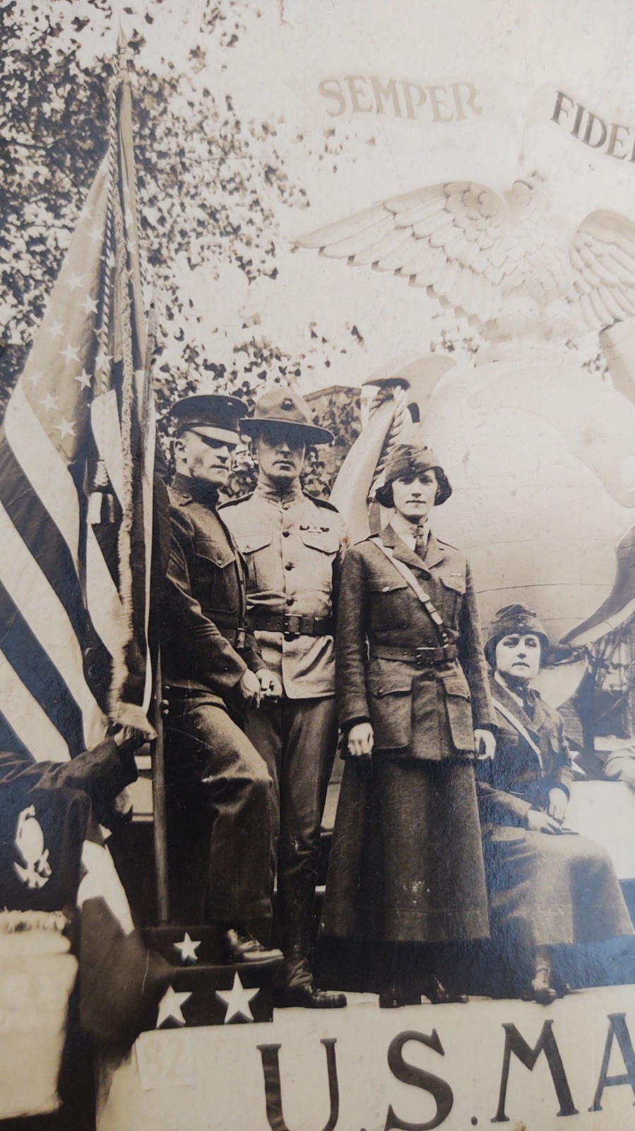 RARE 1919 Original USMC Photo 12X10" US marines ,Phila Parade , Opha May Johnson