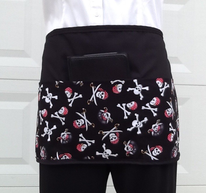 Black Skulls server waitress waist Half apron 3 pockets  restaurant