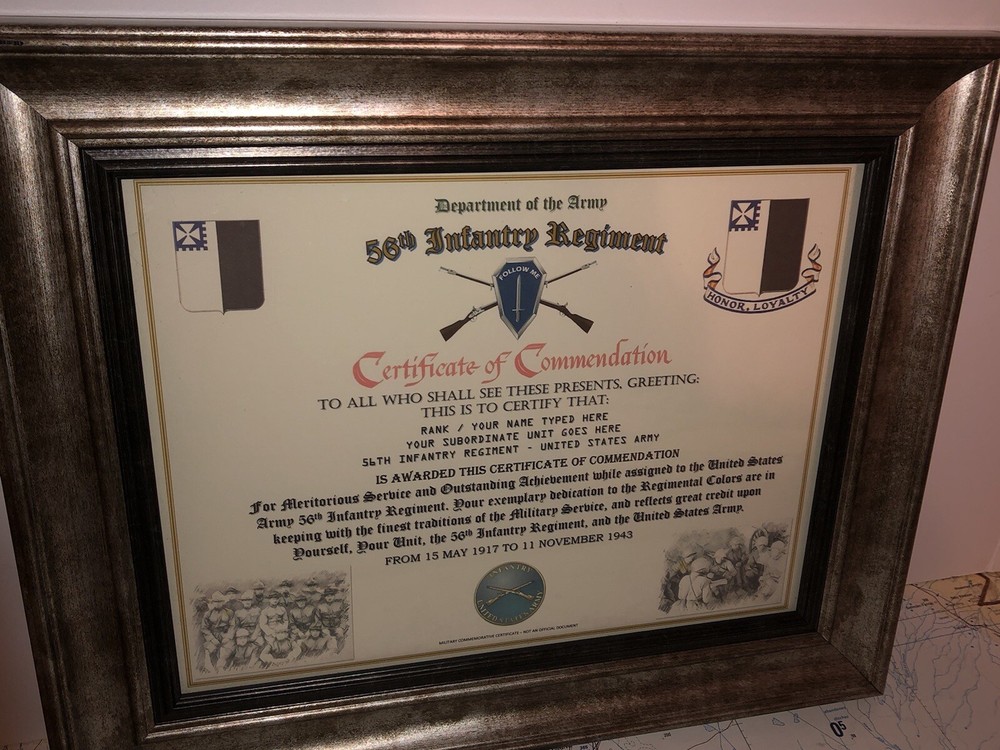 56TH NFANTRY REGIMENT / COMMEMORATIVE - CERTIFICATE OF COMMENDATION
