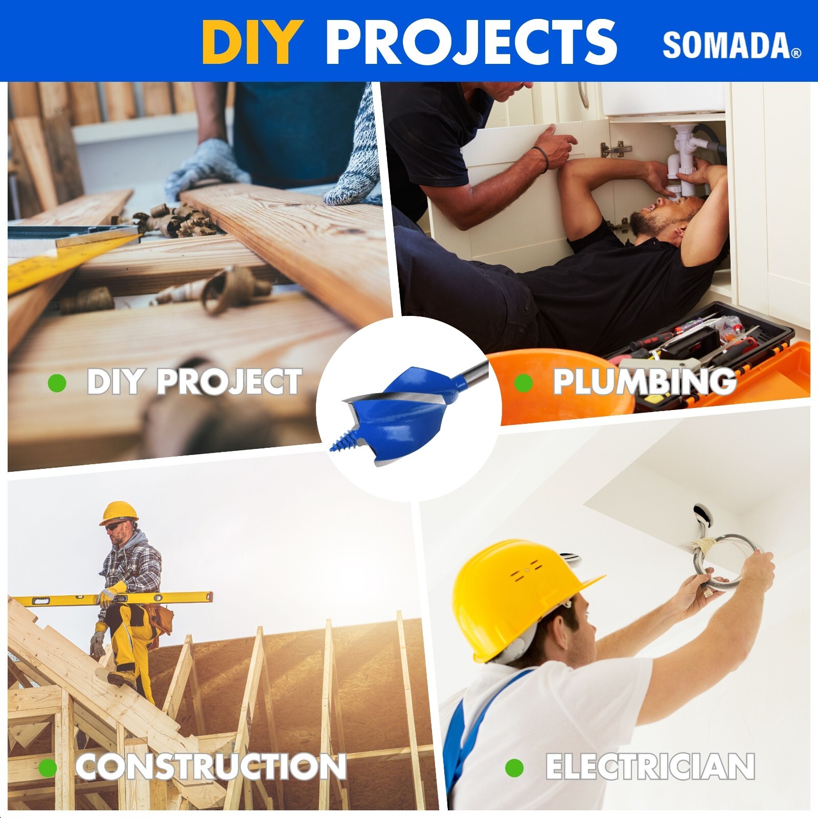 SOMADA 1-1/2-Inch x 6-1/2-Inch Auger Drill Bit for Wood, Hex Shank 1/4-Inch