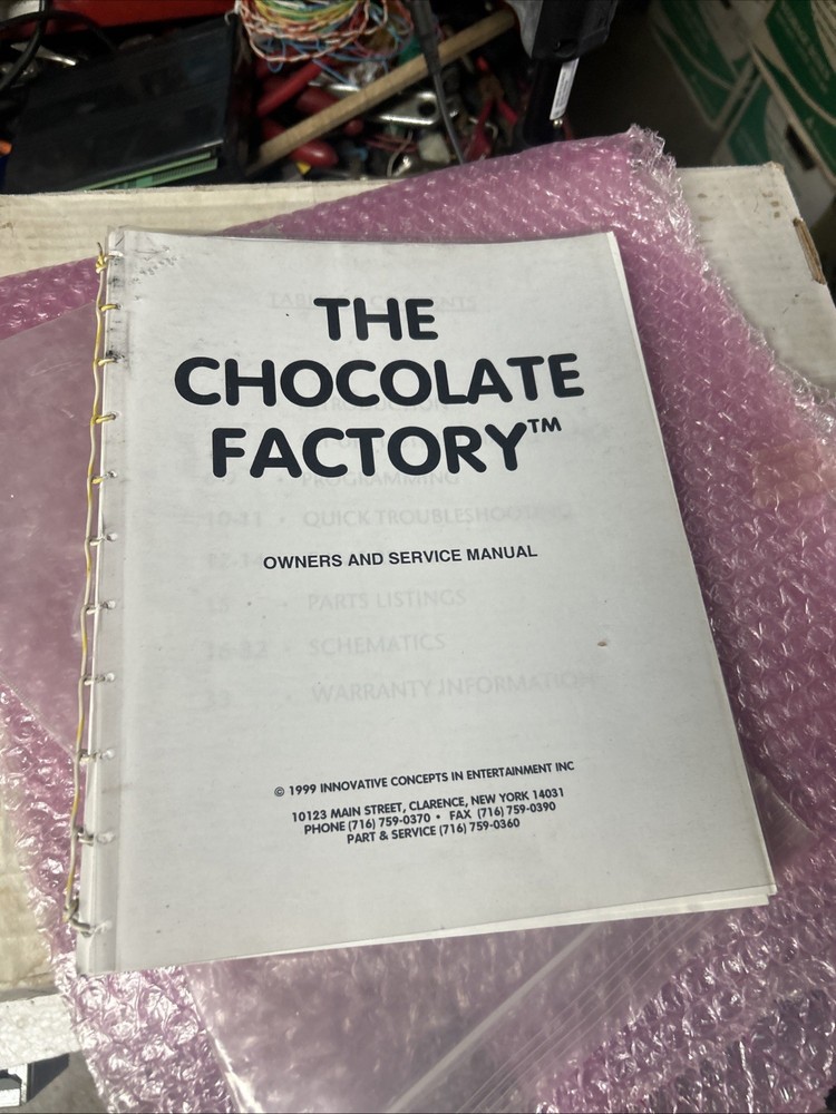 CHOCOLATE FACTORY ICE  crane REDEMPTION GAME MANUAL