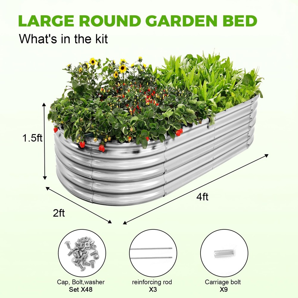 4×2×1.5ft Galvanized Raised Garden Bed Kit, Galvanized Planter Garden Boxes O...