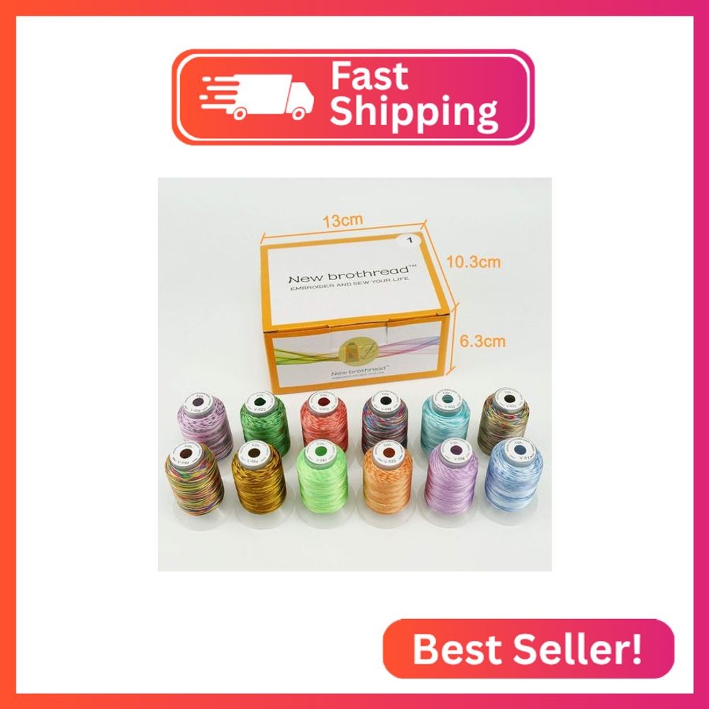 New brothread 12 Colors Variegated Polyester Embroidery Machine Thread Kit 500M