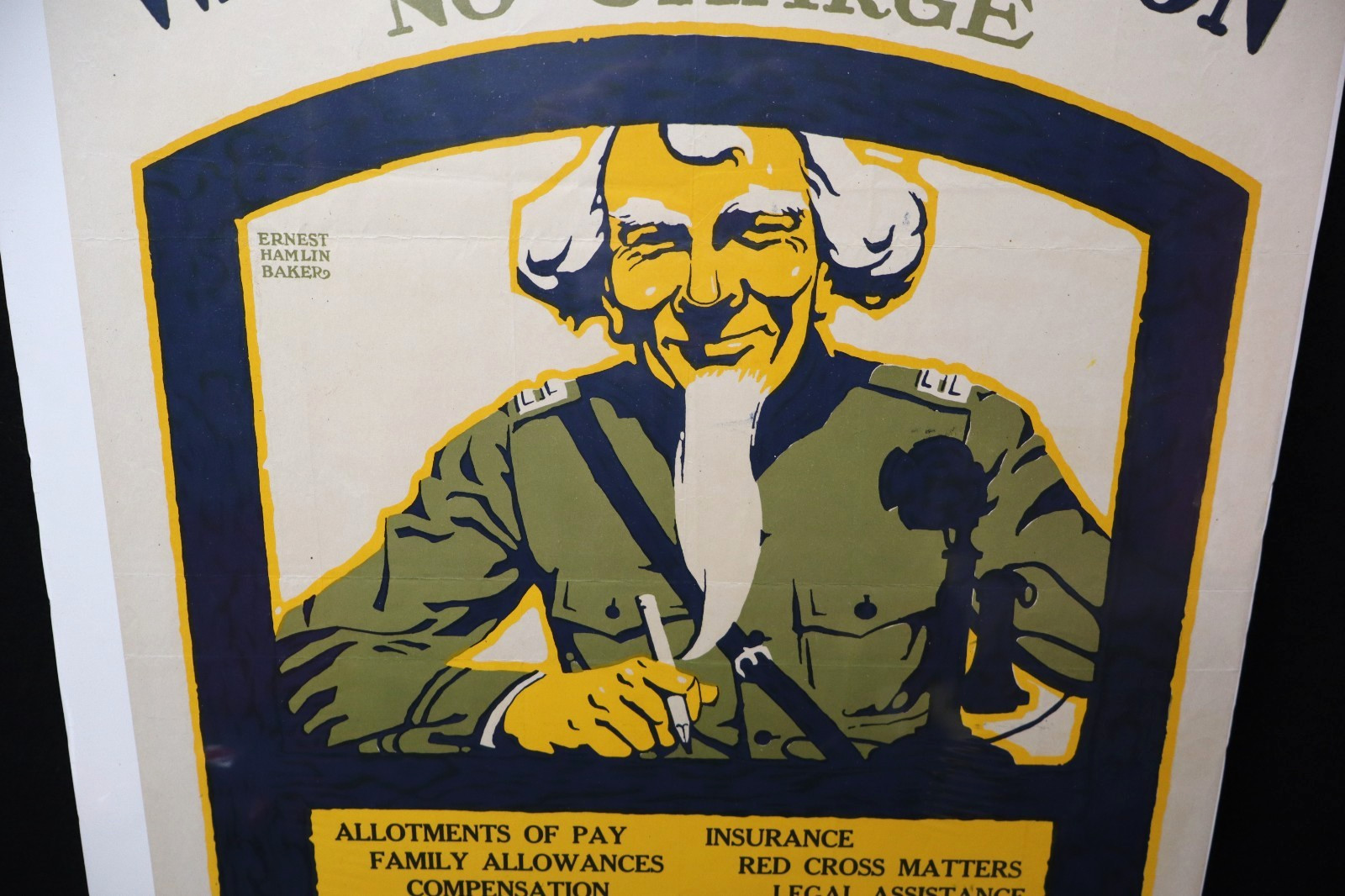 WWI US Homefront WAR INFORMATION No Charge Uncle Sam Poster 26 3/4 x 20 Inches