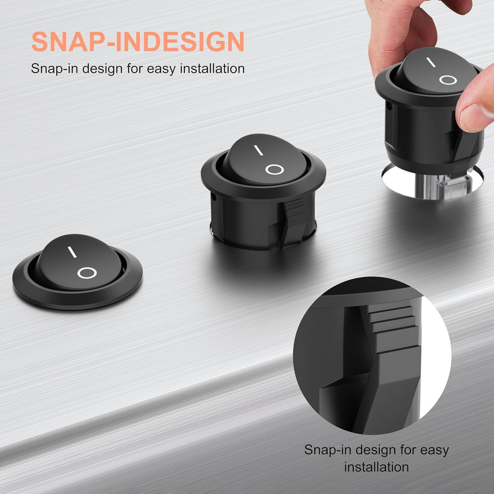 10Pcs Rocker Switch on off KCD1 Mini round Toggle Switch SPST 2Pin Snap-In Desig