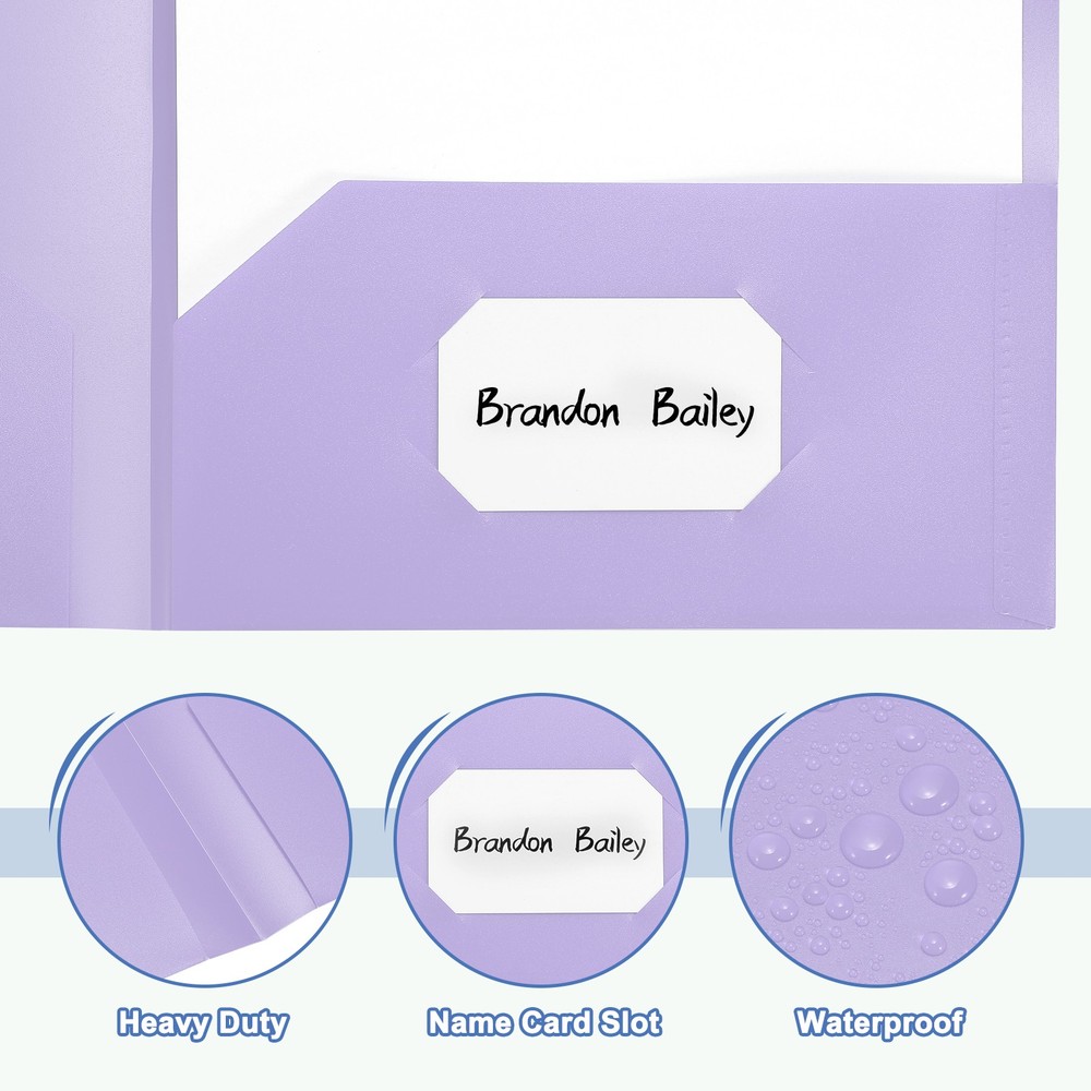 Purple Plastic Folders with Pockets, 50 Pack Plastic Pocket Folders