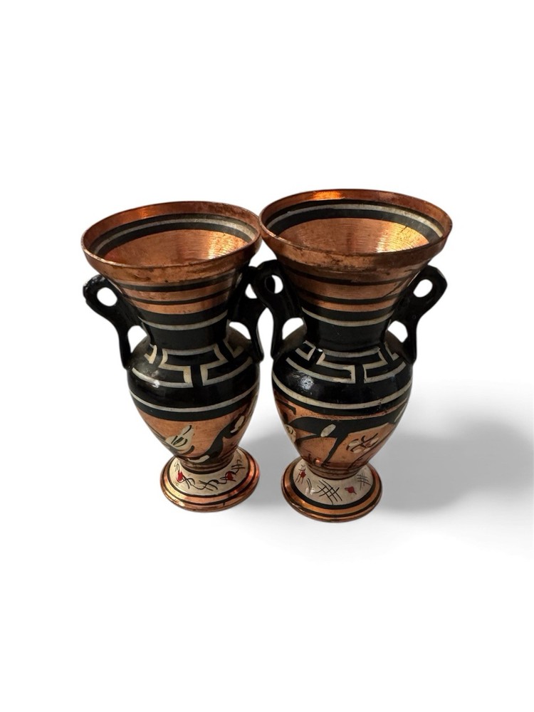 2 Copper Vases Hand -Painted Made In Greece Made.