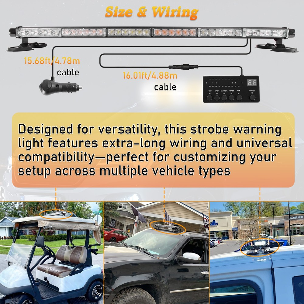 78 LED Amber/White Rooftop Double Side Emergency Strobe Warning Light Bar