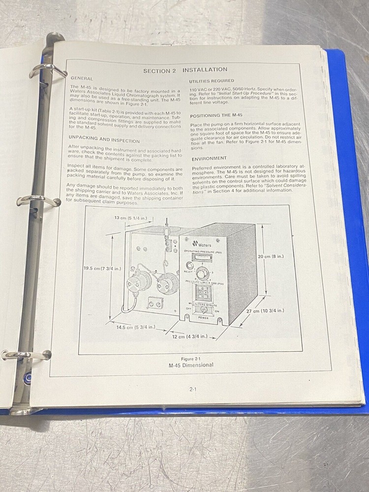 Waters M-45 Solvent Delivery System - Users Guide / Instructions Manual