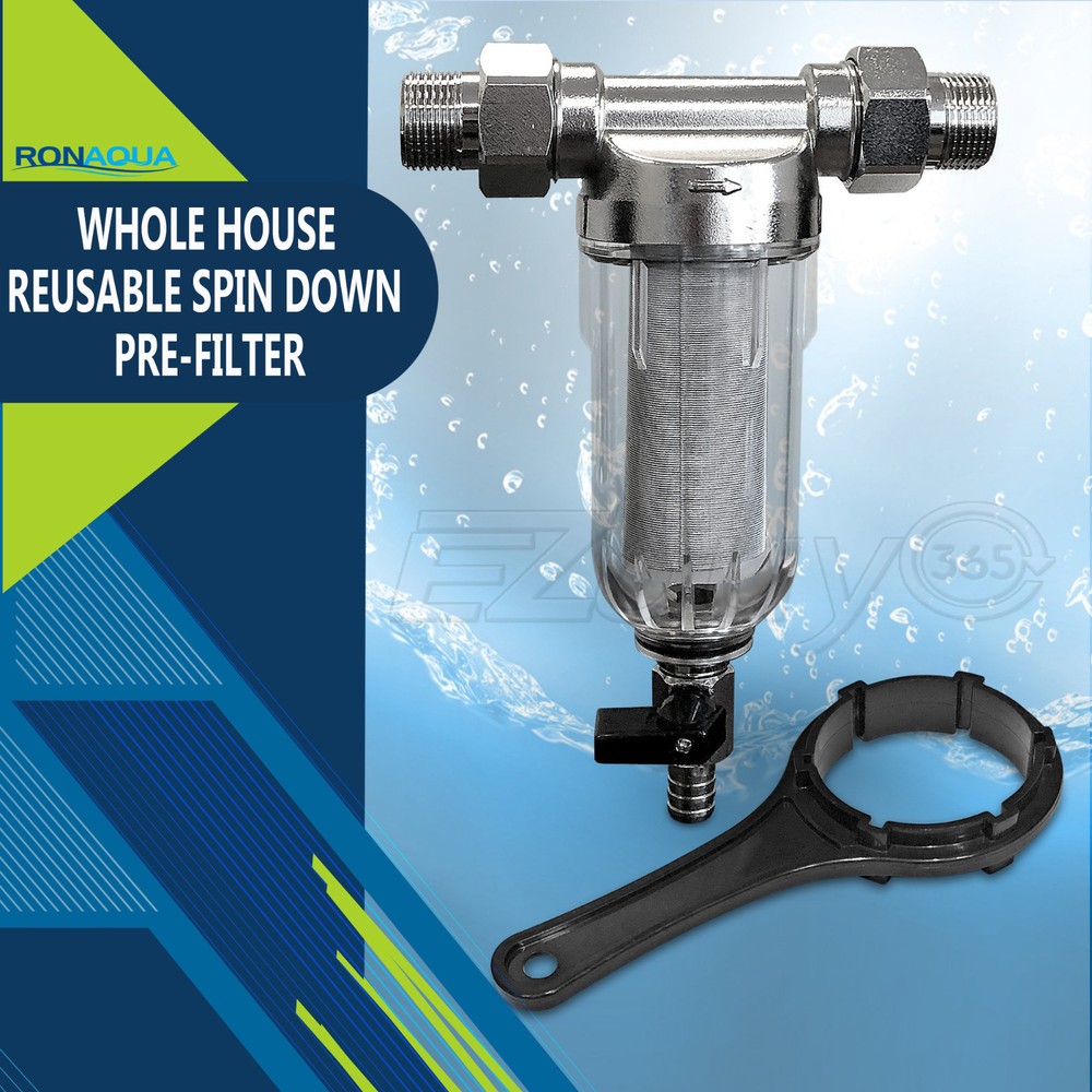 Reusable Whole House Spin Down Pre-Filter to Remove Sediment, Rust, Sand