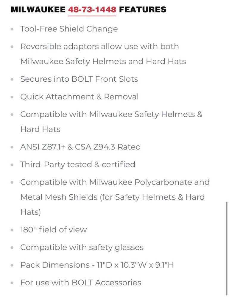 Milwaukee Bolt Full Face Shield Replacement Mount