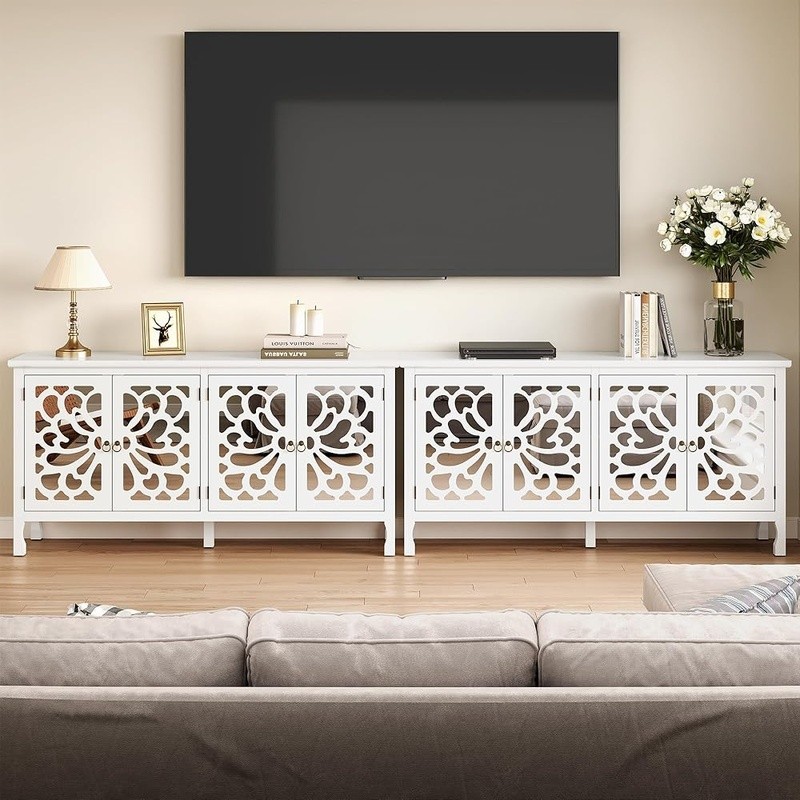 Waterproof Buffet Cabinet Adjustable Storage Butterfly Design Mirrored Sideboard