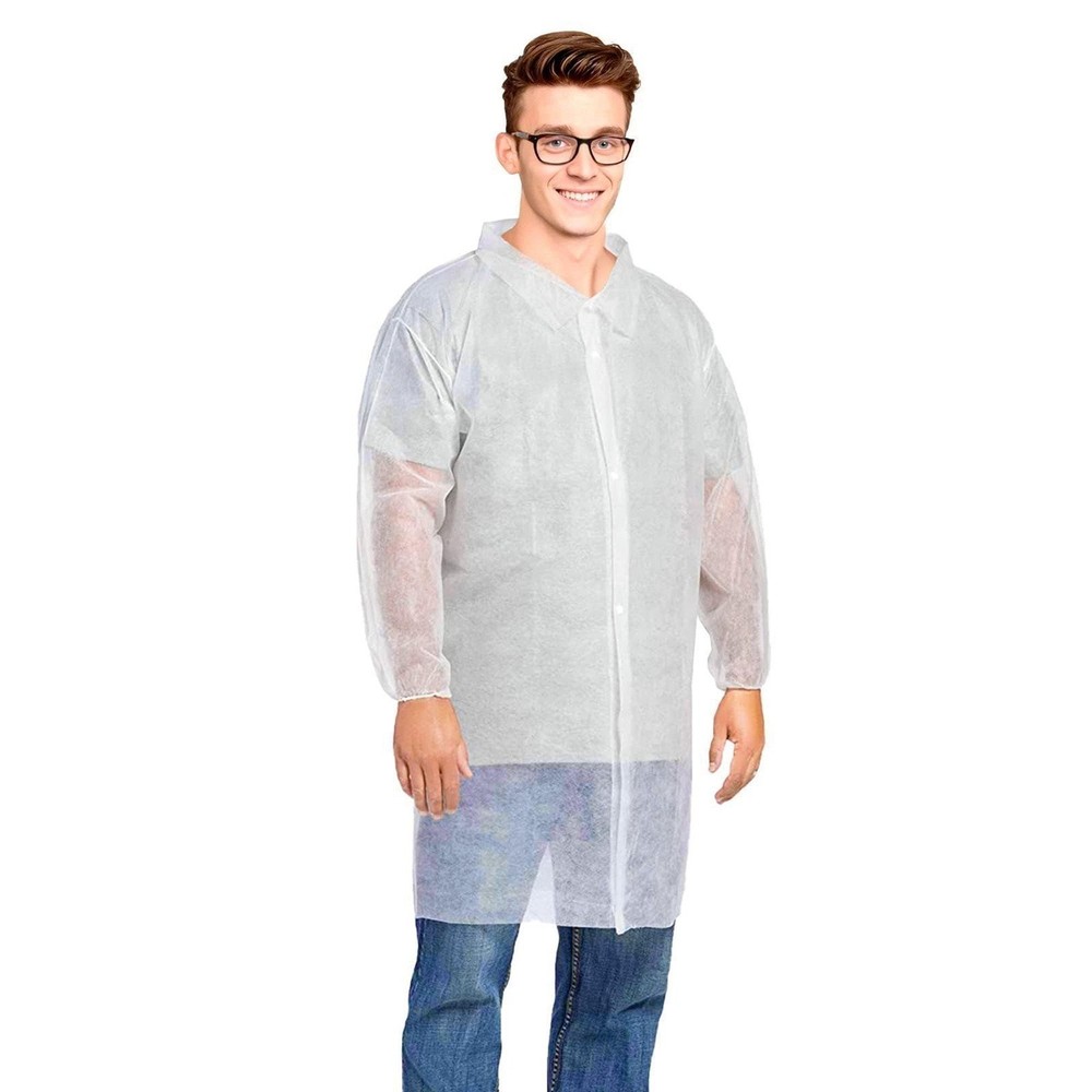 White Disposable Polypropylene Lab Coats Elastic Wrists 10 Count 4X-Large