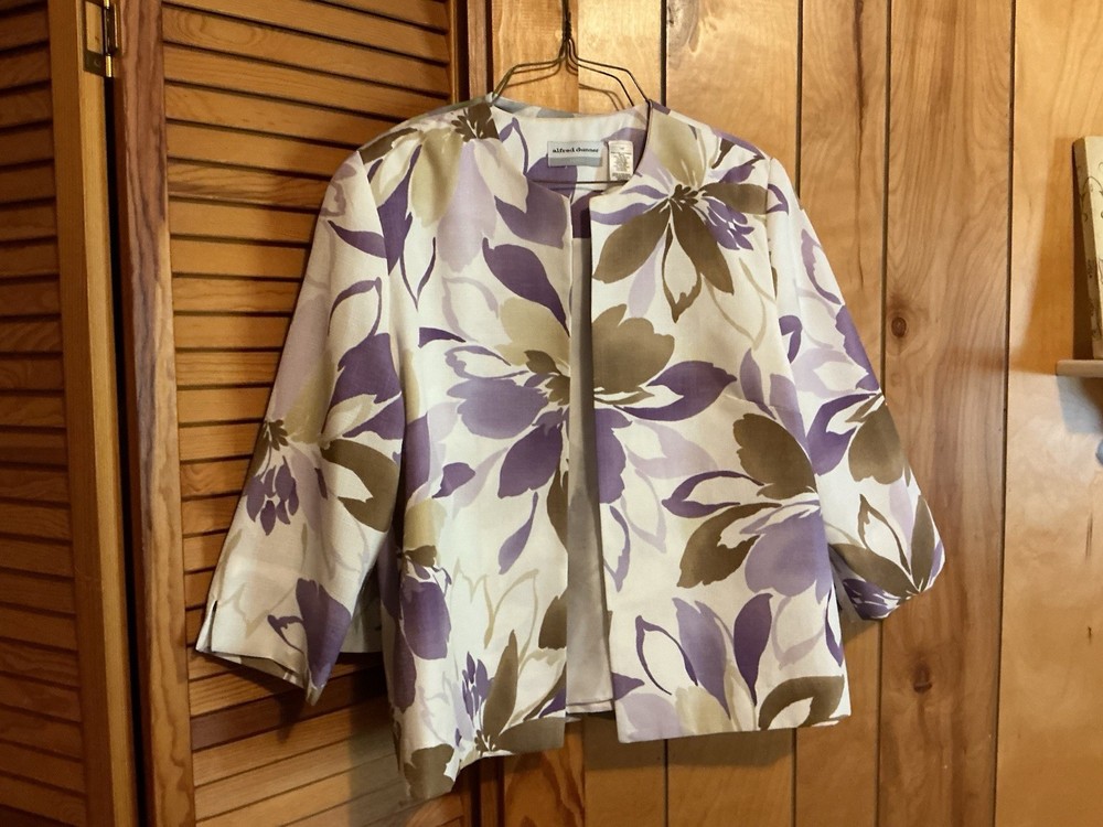 alfred dunner Spring Open  Jacket Purple 3/4 Sleeve