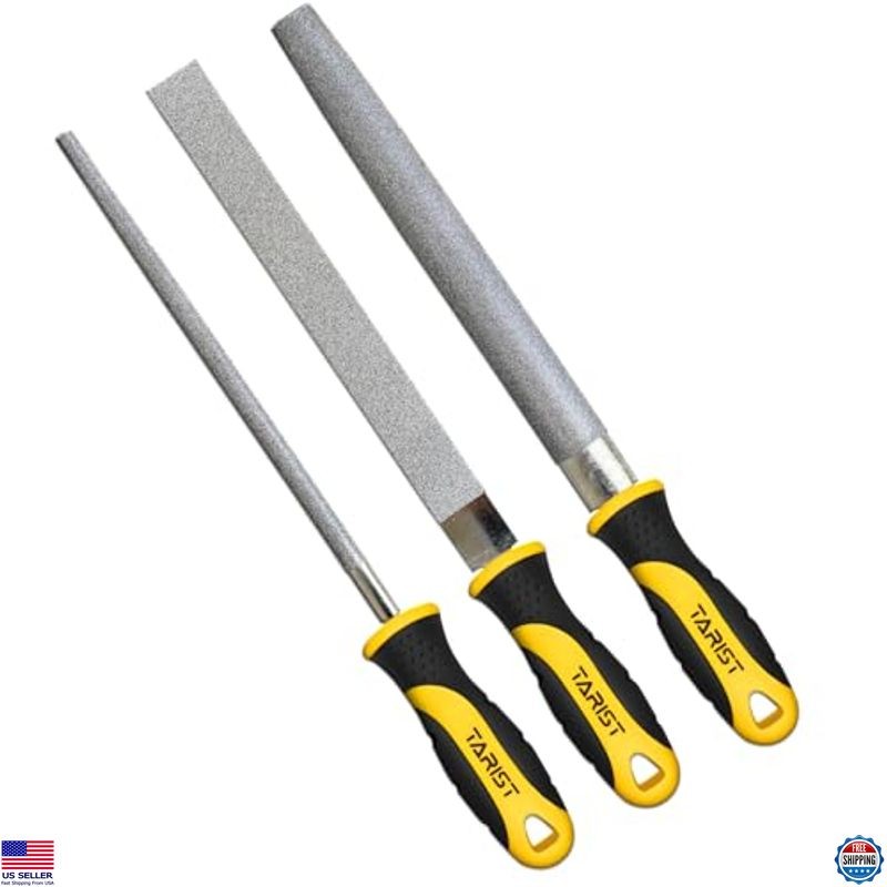 Diamond File Set, 3-Piece, 8-inch, Includes Flat/Half-Round/Round. For Premium