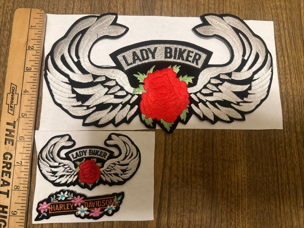two Lady Biker Patches One Harley Davison Patch