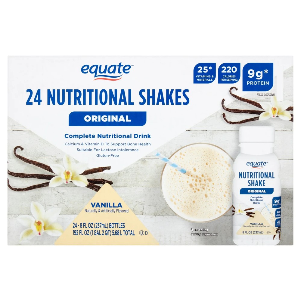 (2 pack) Equate Meal Replacement Shakes Original Vanilla, 8 fl oz, 24 Count