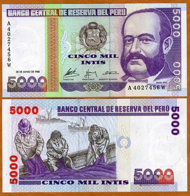 Peru, 5000 Intis, 1988, A-prefix, P-137, UNC