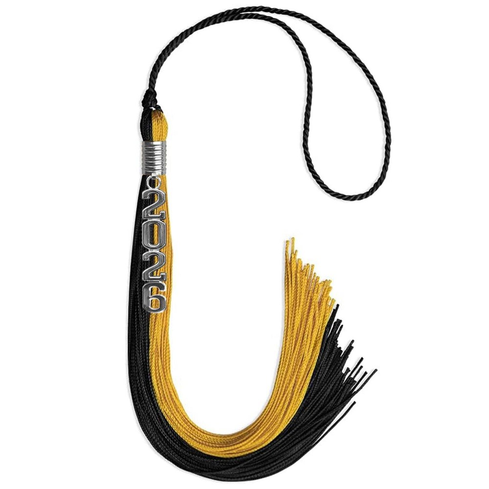 Endea Graduation Black/Bright Gold Tassel With Silver Stacked Date Drop