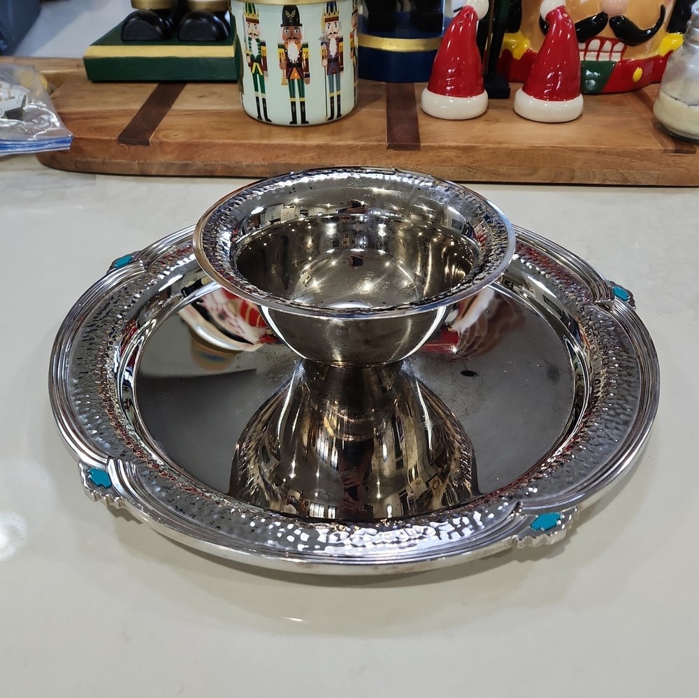 Vintage Oneida Style Silver Plate Chip & Dip Bowl Serving Platter Tray 12 1/2"