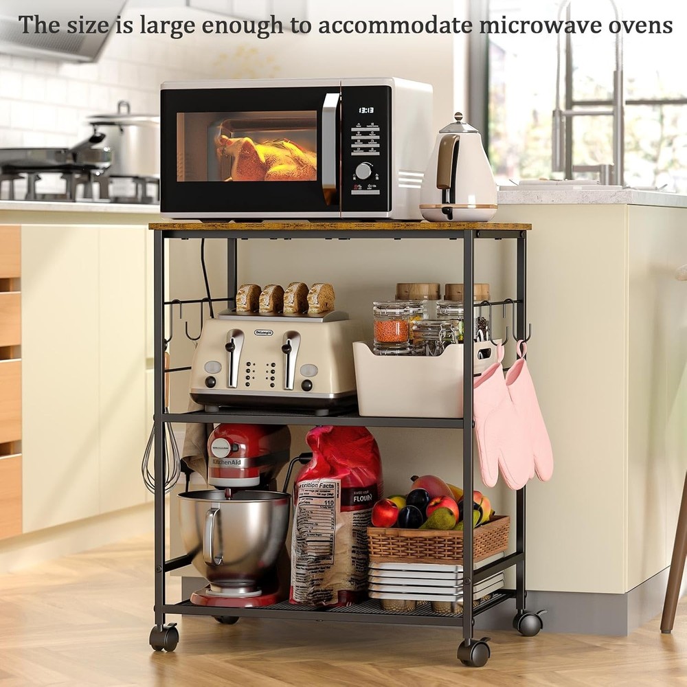 Rolling Kitchen Cart 3 Shelf Microwave Stand