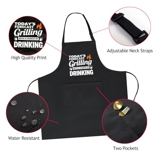 Funny BBQ Apron for Men with 2 Pockets, Adjustable Water-drop Resistant Apron