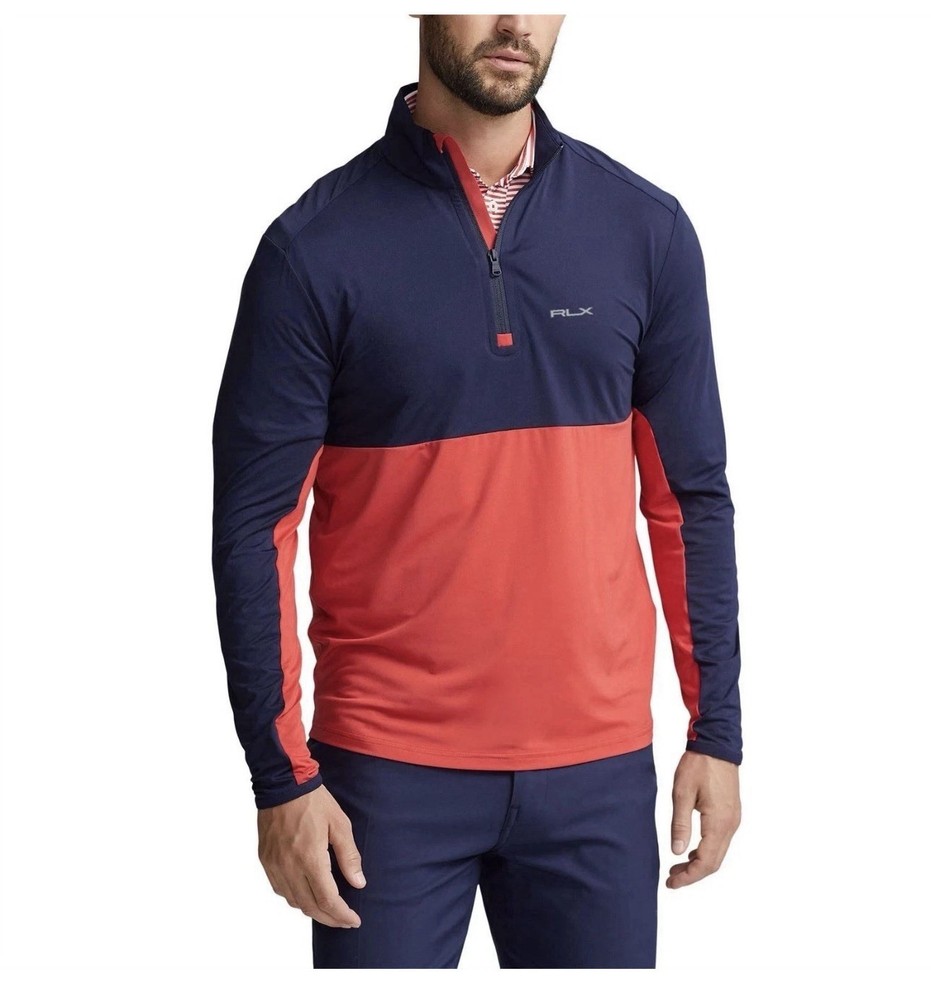 RLX Ralph Lauren Men’s Medium Navy/Red Golf Performance 1/4 Zip Pullover, NWT