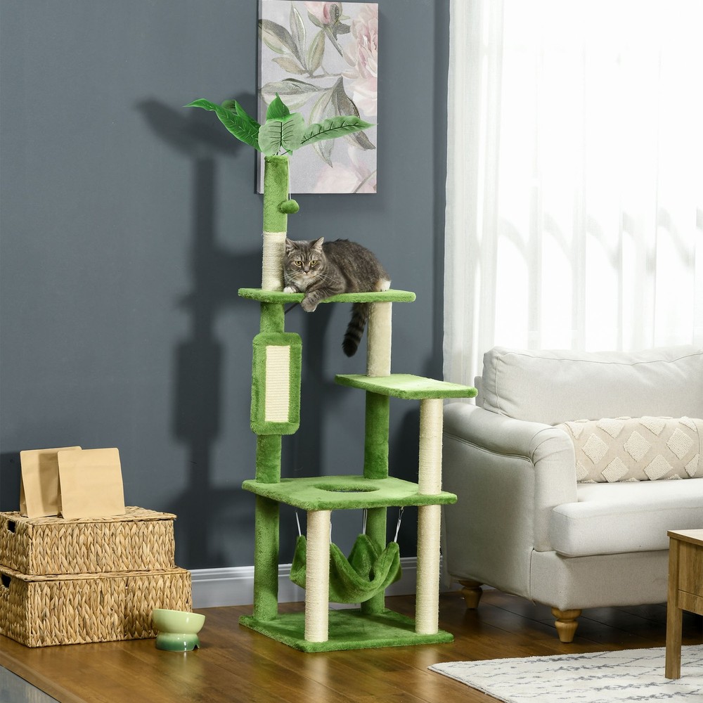 Cat Tree for Indoor Cats, 63" Cat Tower w/ Hammock, Sisal Scratching Posts