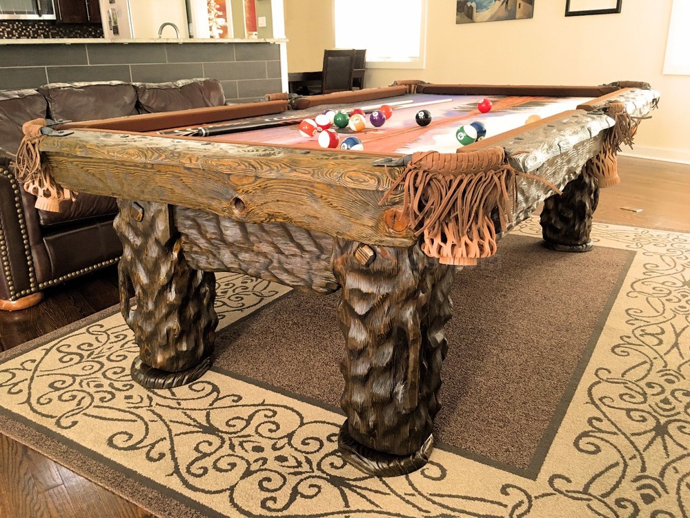 Wilderness 8' Hand-Crafted Rustic Log Pool Table Billiard for Log Home / Cabin