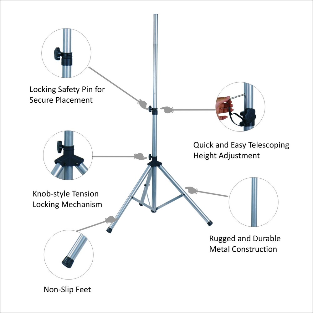 Sound Town 2-Pack Tripod Speaker 35mm Insert Adjustable Silver STSD-71W-PAIR
