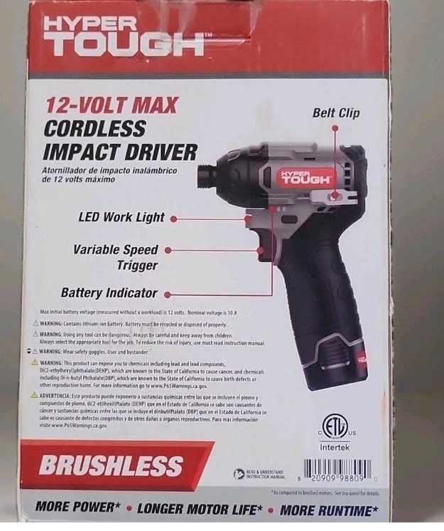 HYPER Tough 12-Volt Max Brushless Cordless Impact Driver LED Work Light Li-Ion