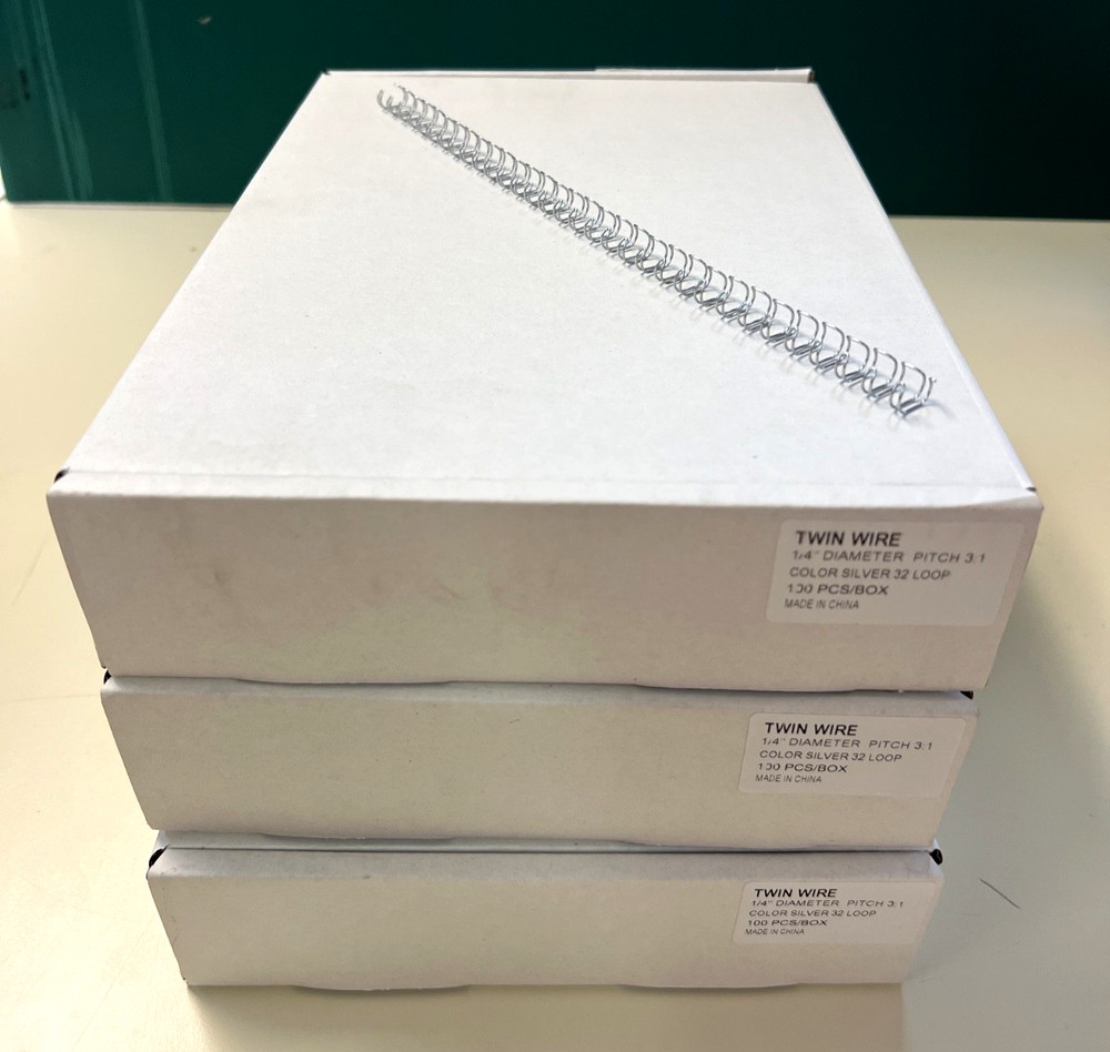 3:1 Twin 32 Loop Spines, Wire O Bindings, 1/4 Inch, (3) 100 Count Boxes, Silver