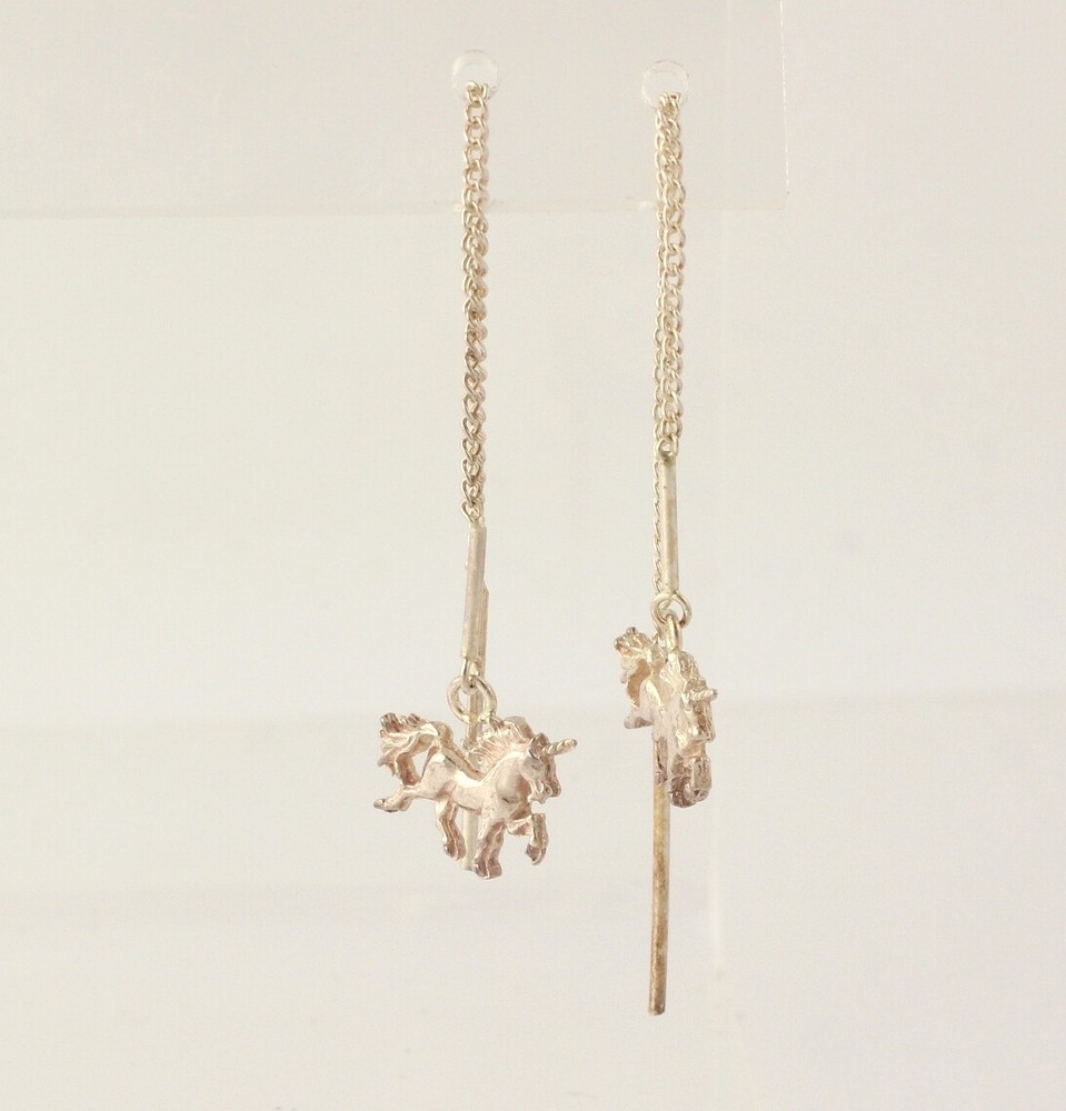 New Unicorn Threader Earrings - Sterling Silver Pierced Dangle Chain Stick Post