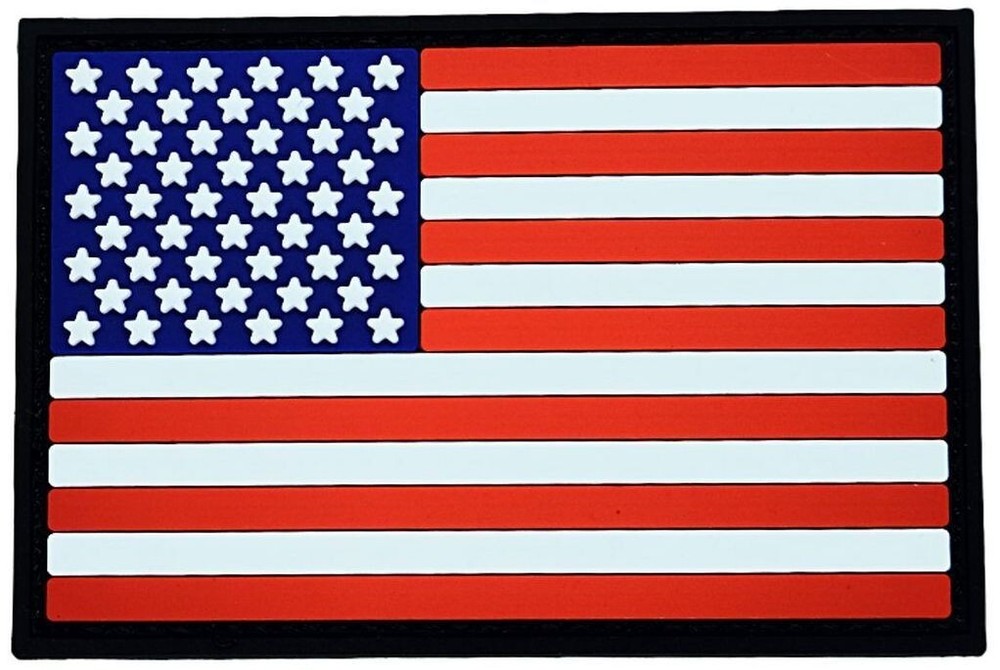 American USA Flag Black Border PVC Rubber Patch | 2PC 3"x2" PVC HOOK BACK