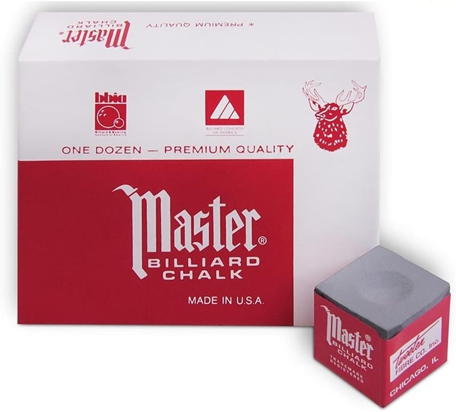 Quality Billiard Chalk - 12 Pieces in Gray + 2 Self-Adhesive Table Spots