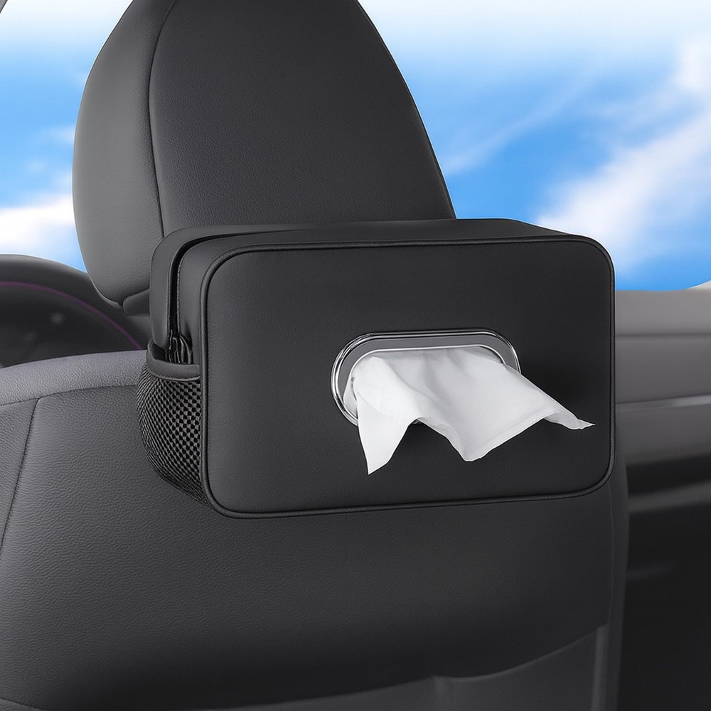 Multi-Functional Car Tissue Holder with ‌2 Storage Nets, Upgraded PU Leather ...