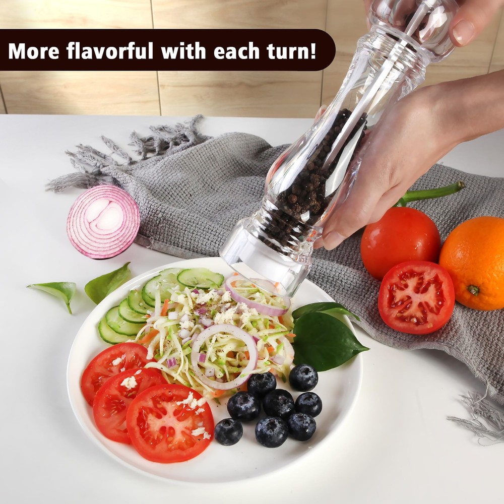 LHS Pepper Mill Grinder Salt Grinder, Arcylic Peppercorn Medium, Clear