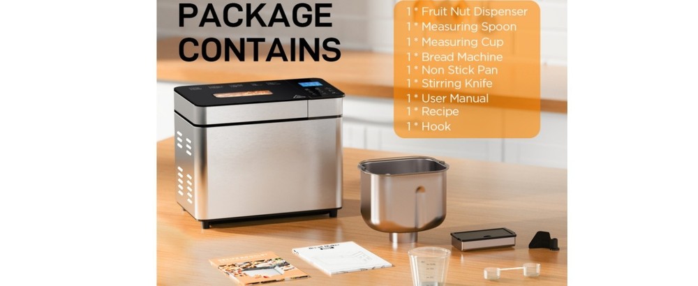 Automatic Bread Maker 2lb, 25-IN-1,Touch Screen, Visible Lid, Auto Nut Dispenser