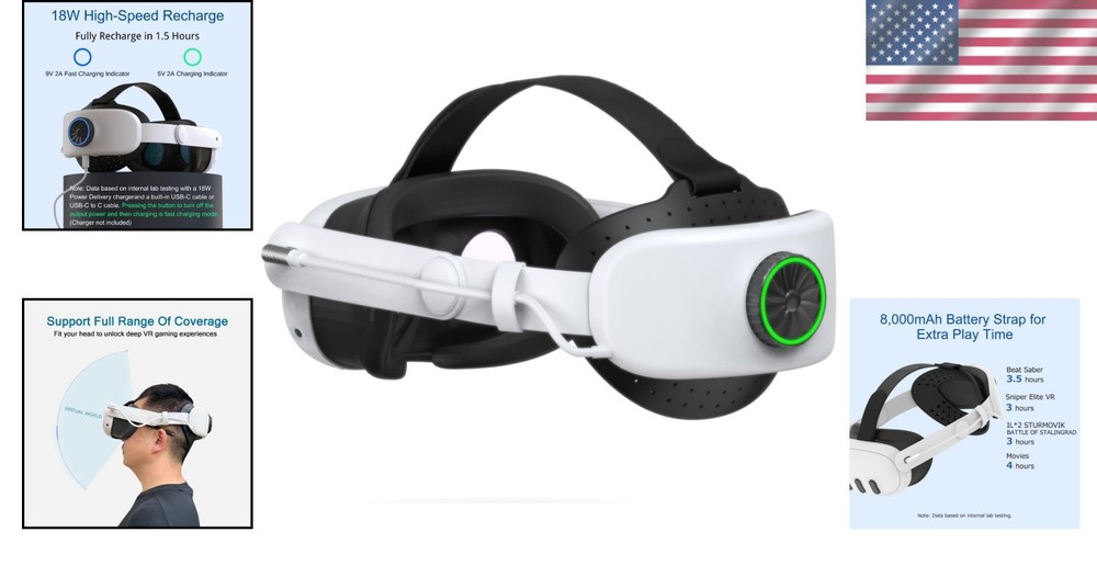 Lightweight Adjustable Head Strap with Fast-Charging 8000mAh Battery for Quest 3