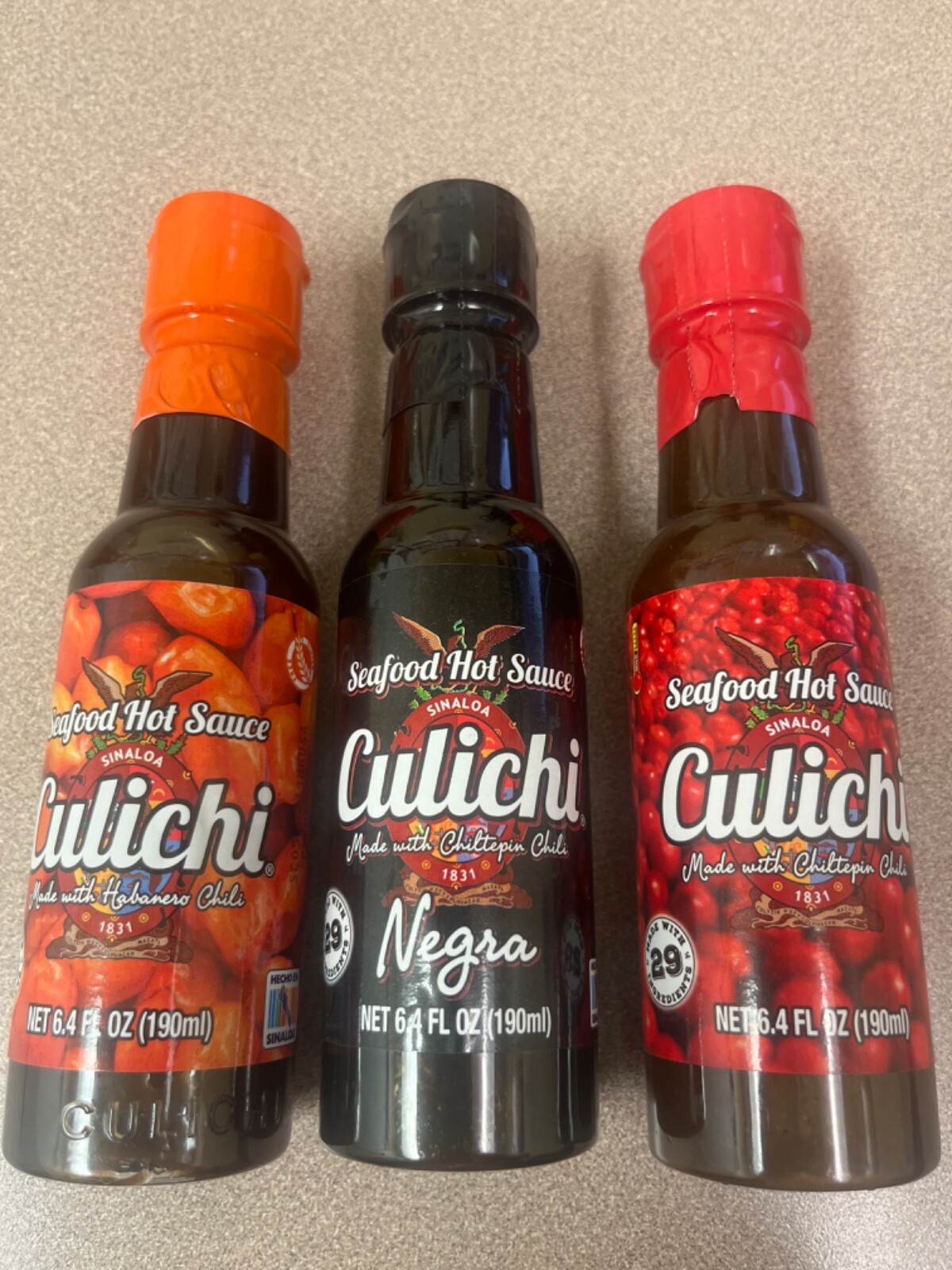 Culichi hot sauces. Chiltepin negra, Chiltepin roja, Habanero 3 bottles included