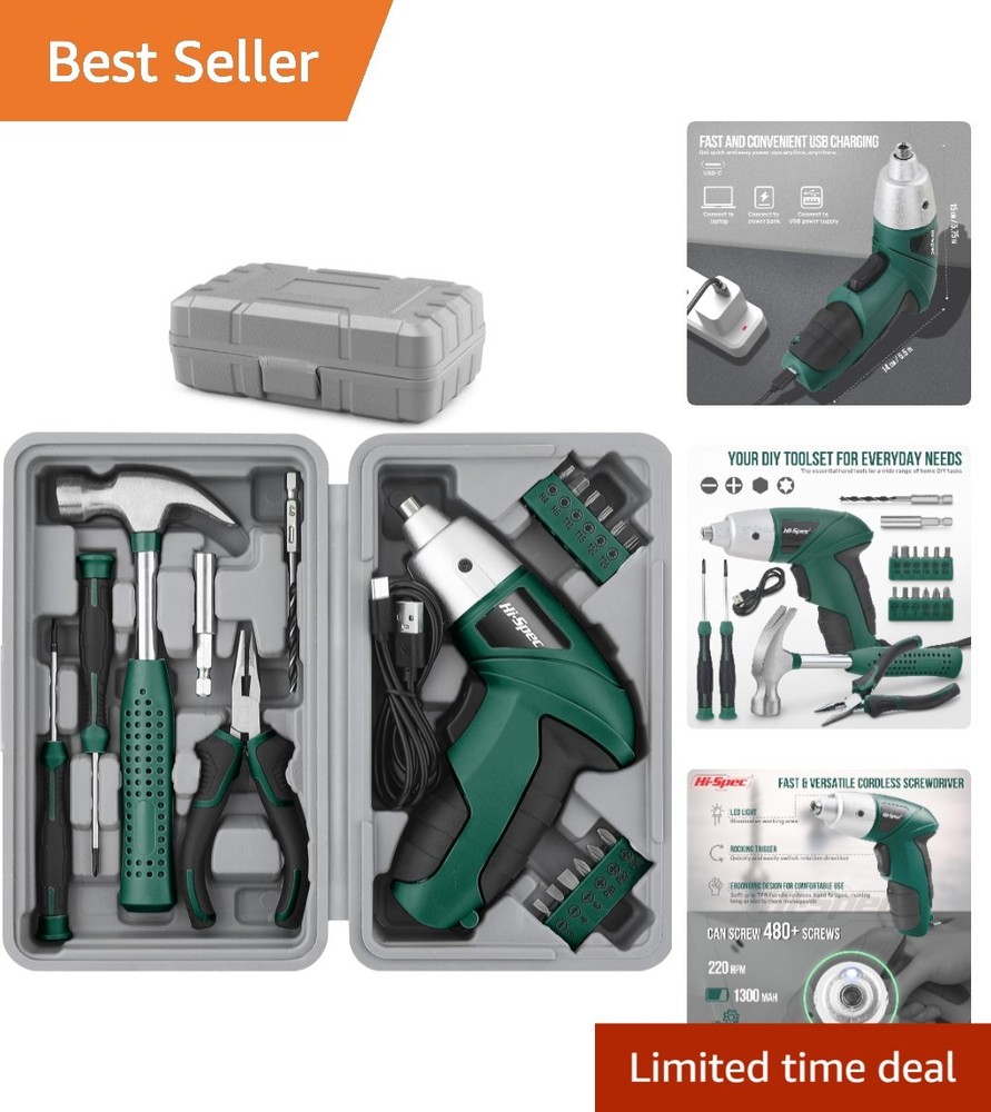 3.6V Cordless Electric Screwdriver Set with Interchangeable Bits, Green