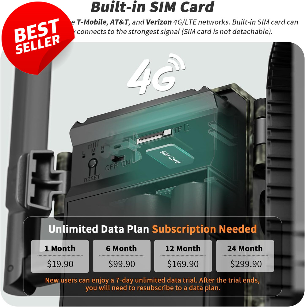 4G LTE Trail Camera Live Stream Solar Motion 0.2s Trigger SIM IP66 - US